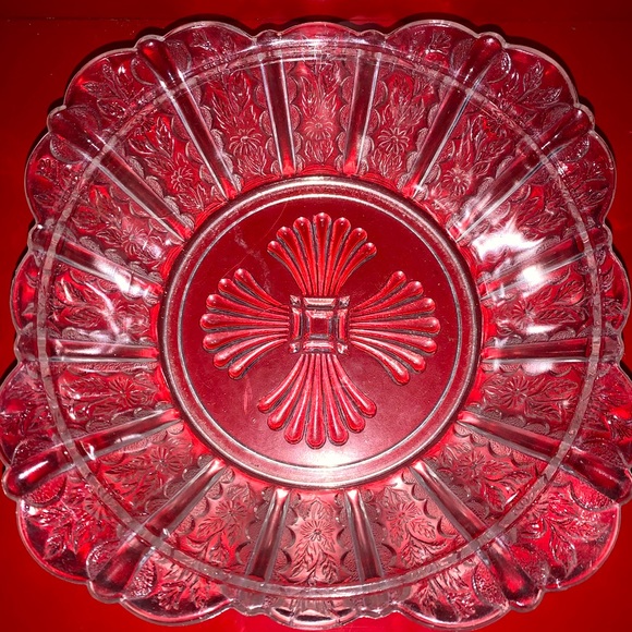 EAPG Heavily Etched Square Glass Bowl - Picture 1 of 9